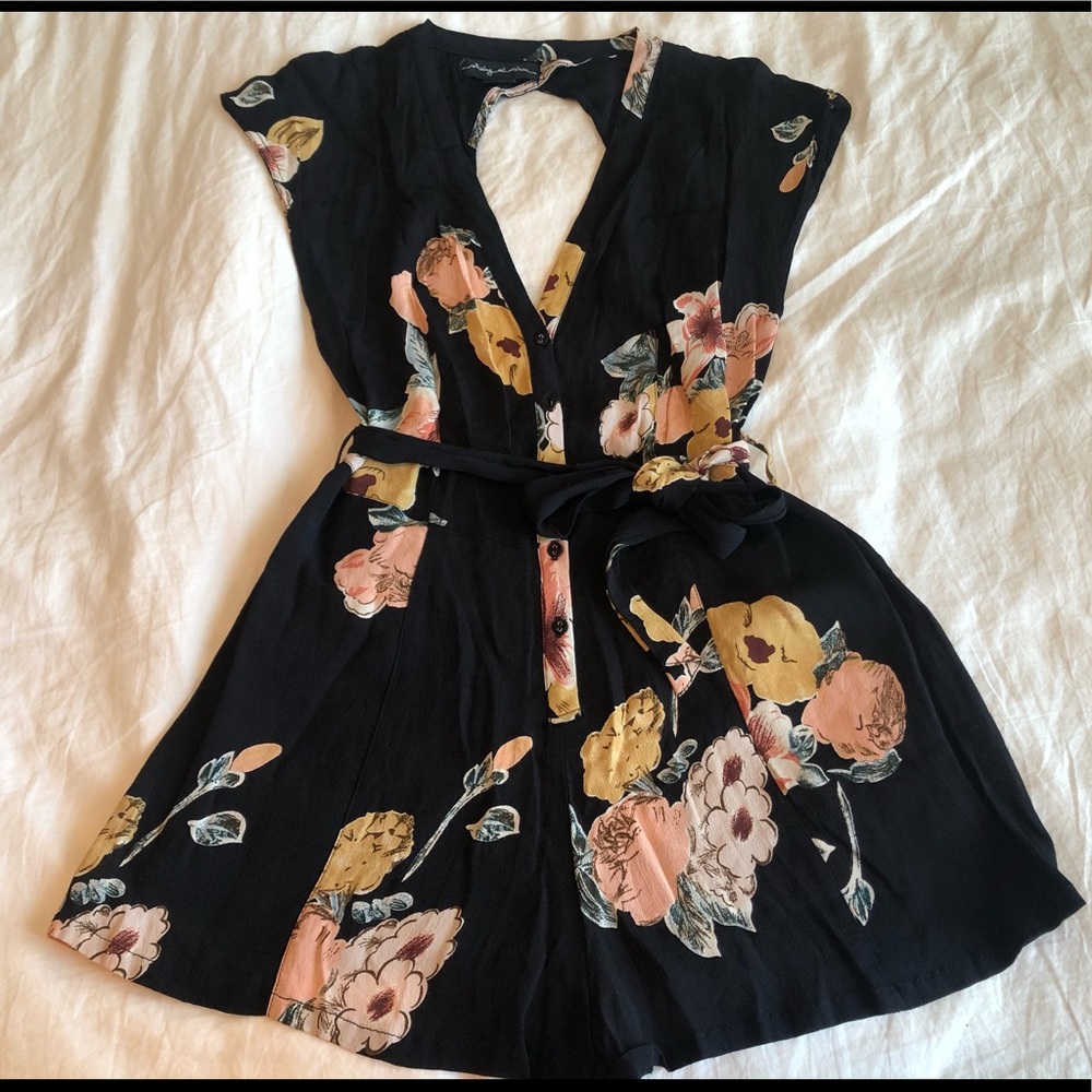 Urban Outfitters, Black Floral Print Romper